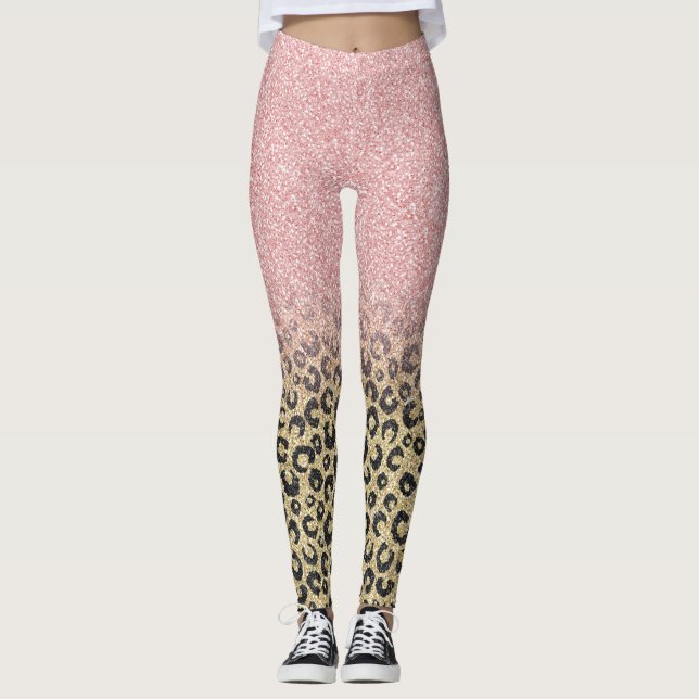 Leggings Elegante Rosa Purpurina dorado Leopardo negro (Anverso)