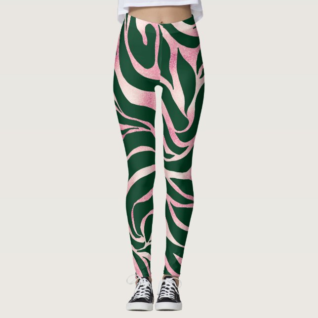 Leggings Elegante Rosa Verde Oro Purpurina Cebra (Anverso)