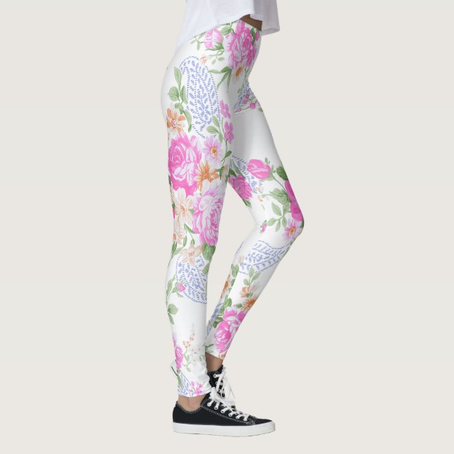 Leggings Elegante Roses Rosados Patrón de acuarela Floral | (Derecha)