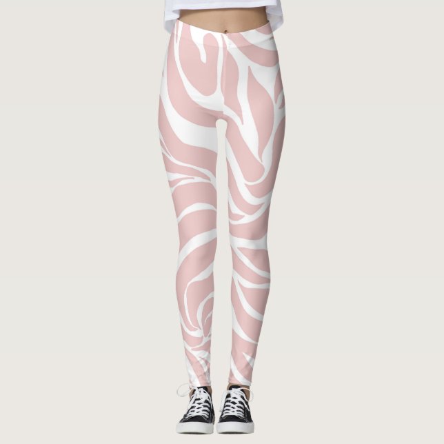 Leggings Elegante Rubor Pink Zebra White Animal Print (Anverso)