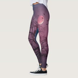 Leggings Elegante Spooky Halloween Theme Tree Moon Artwork