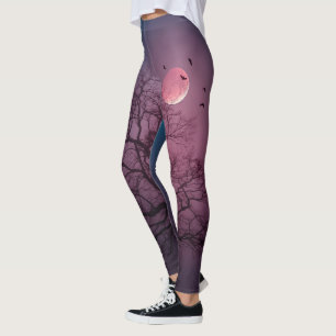 Leggings Elegante Spooky Halloween Theme Tree Moon Artwork