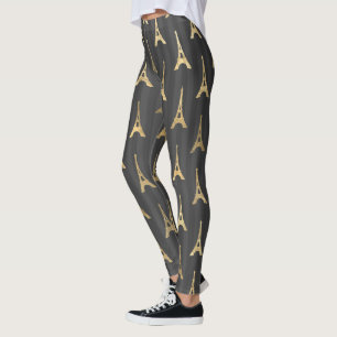Leggings Elegante Torre Eiffel Francia Negro Amarillo Verti