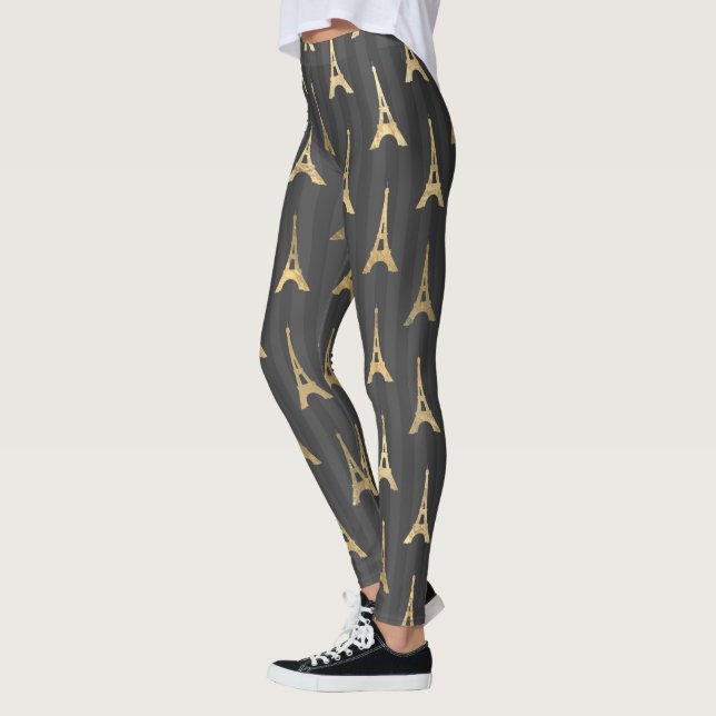 Leggings Elegante Torre Eiffel Francia Negro Amarillo Verti (Izquierda)