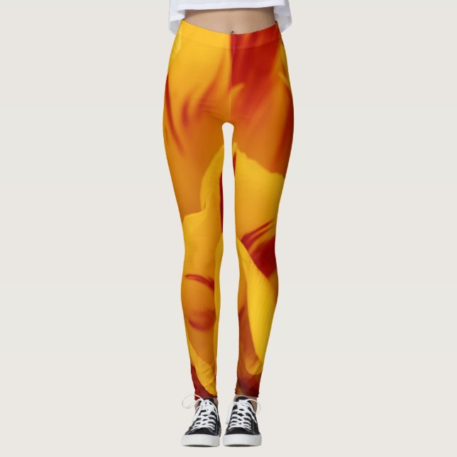 Leggings Elegante Tulipán de oro rojo de dos tonos (Anverso)