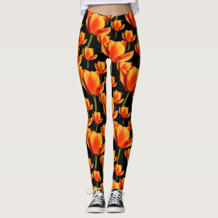Leggings Elegante tulipanes florales amarillos y rojos