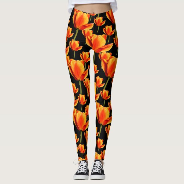 Leggings Elegante tulipanes florales amarillos y rojos (Anverso)