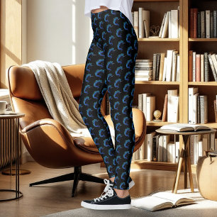 Leggings Elegante Unicornio Negro Fantasía Mágica Azul Plat