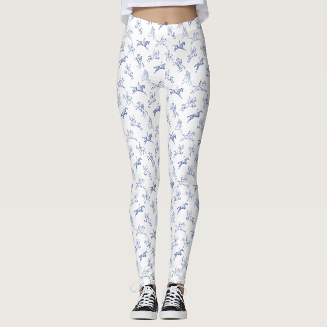 Leggings Elegante Vintage Blue Toile Hípica (Anverso)