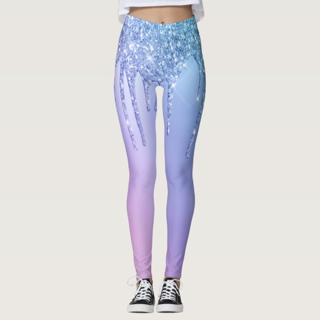 Leggings Elegante y elegante goteo de purpurina azul y viol (Anverso)