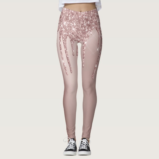 Leggings Elegante y elegante goteo de purpurina de cobre ro (Anverso)