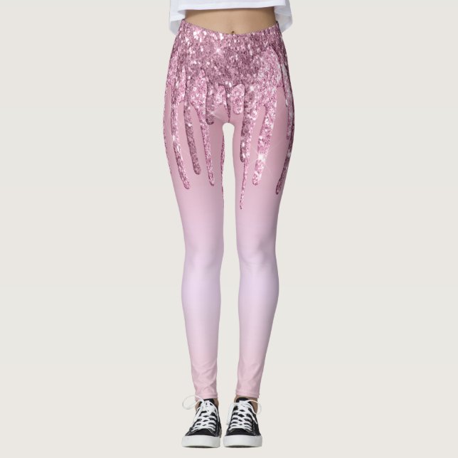 Leggings Elegante y elegante goteo de purpurina rosa dorado (Anverso)