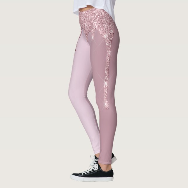 Leggings Elegante y elegante goteo de purpurina rosa dorado (Izquierda)