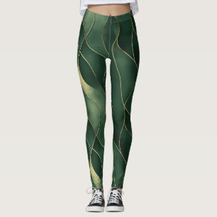 Leggings Elegante y lujoso patrón de Swirl Green y Gold