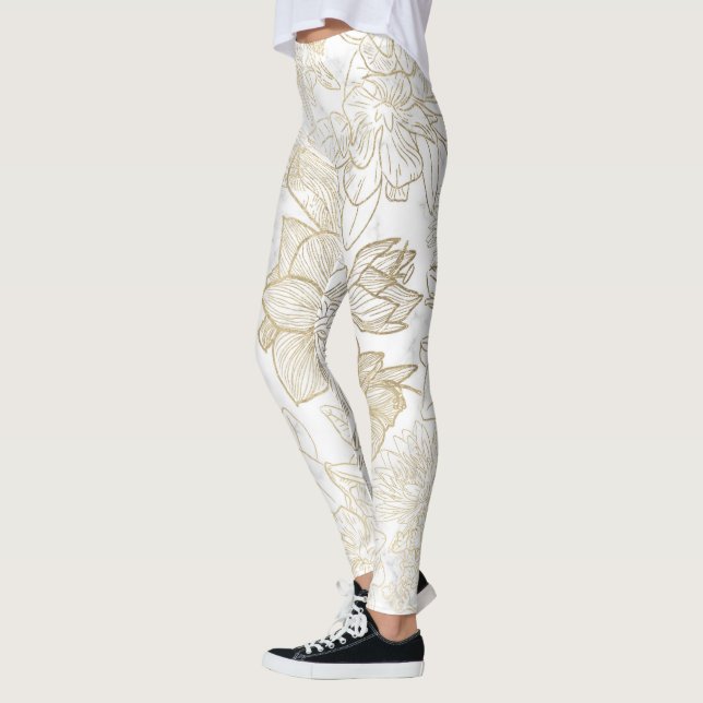Leggings Elegante y moderno mármol dorado gris blanco flori (Izquierda)