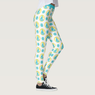 Leggings Elegante yoga azul amarillo en barco de vela