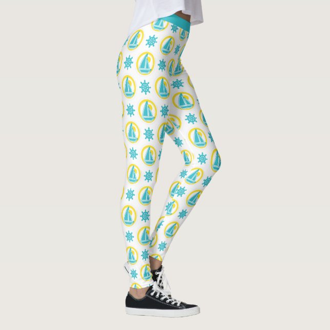 Leggings Elegante yoga azul amarillo en barco de vela (Derecha)