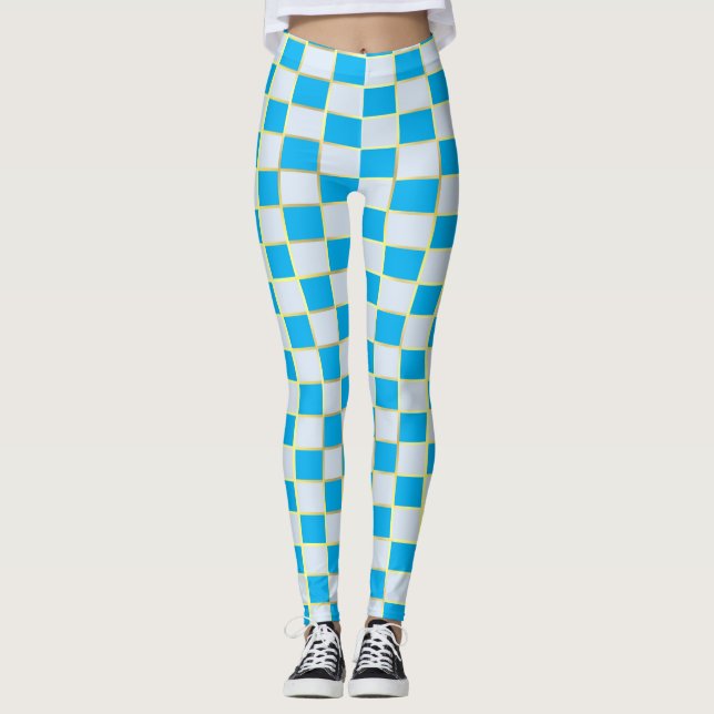 Leggings Elegante yoga cuadrado azul blanco y dorado (Anverso)