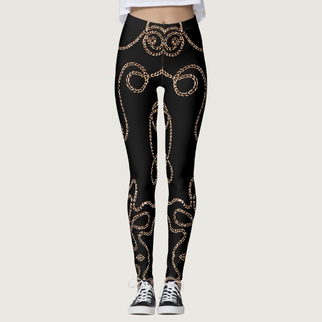Leggings Elegantes adornos dorados sobre negro (Anverso)