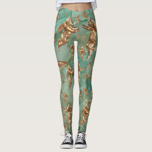 Leggings Elegantes ángeles dorados Aqua Turquoise