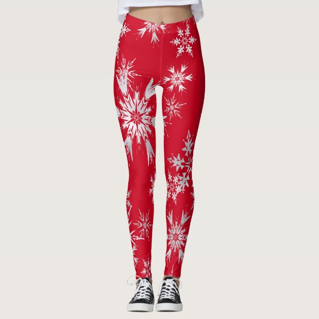 Leggings Elegantes copos de nieve de invierno | Fondo rojo (Anverso)