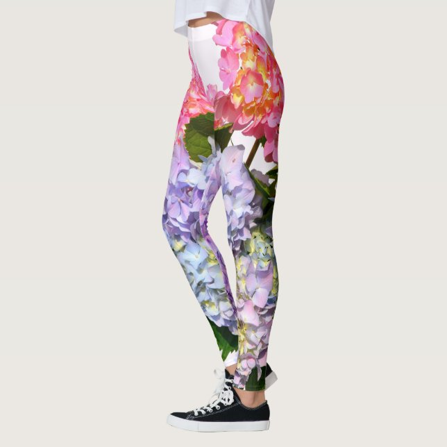 Leggings Elegantes flores azules púrpura Hydrangea Bouquet (Izquierda)