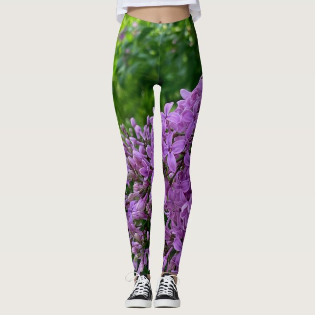 Leggings Elegantes flores moradas lilas moradas (Anverso)