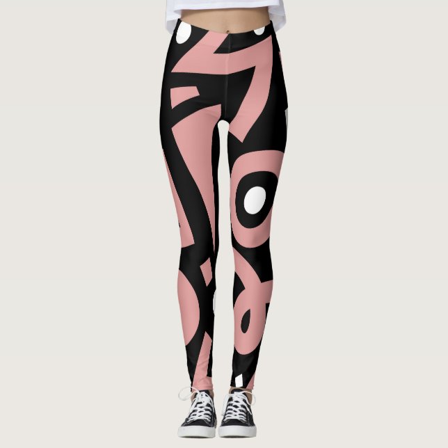 Leggings Elegantes formas de boho rosa y blanco (Anverso)
