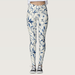 Leggings Elegantes hojas de paisley azul - fondo blanco (2)