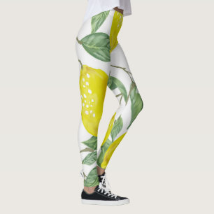Leggings Elegantes hojas verdes y lemas amarillos   Piernas