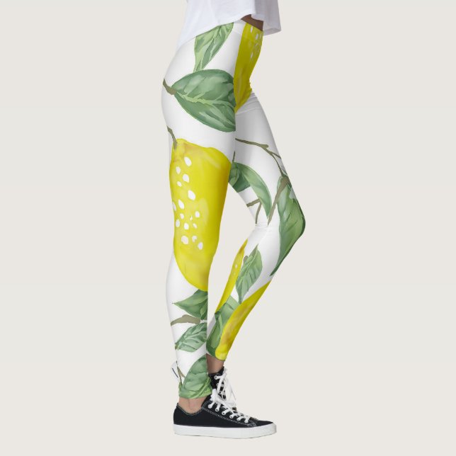 Leggings Elegantes hojas verdes y lemas amarillos | Piernas (Derecha)