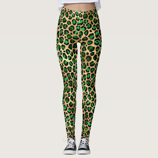 Leggings Elegantes lugares de leopardo verde oscuro y Relie (Anverso)