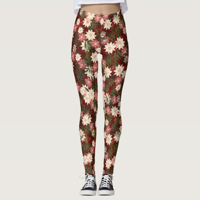 Leggings Elegantes Navidades festivos Poinsettia Holiday (Anverso)