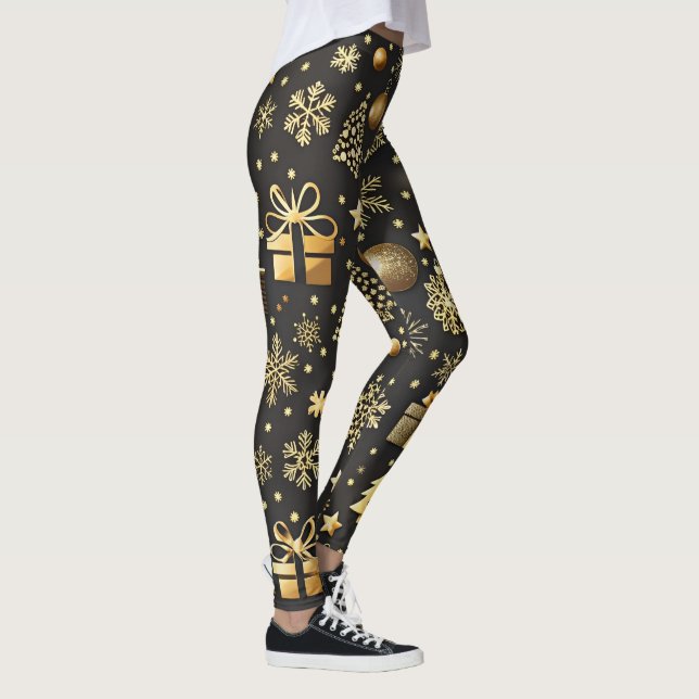 Leggings Elegantes Navidades negros y de oro rebosan vacaci (Derecha)