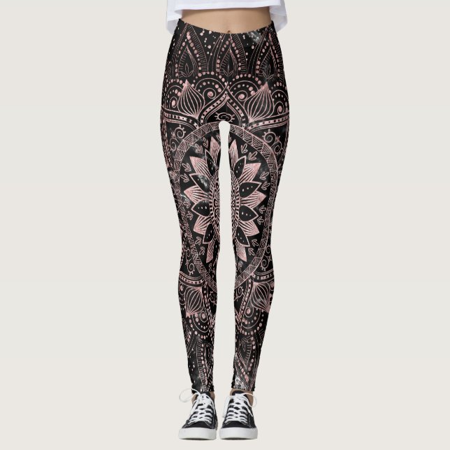 Leggings Elegantes puntos de oro Rosa Mandala Marble (Anverso)