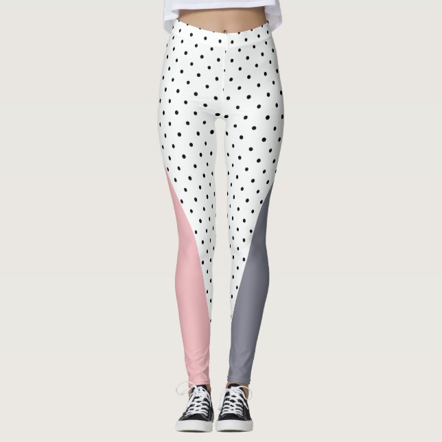 Leggings Elegantes puntos de polka geométrica rosa púrpura  (Anverso)