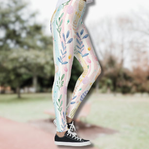 Leggings Elegantes rayas de Pascua de acuarela en pastel y