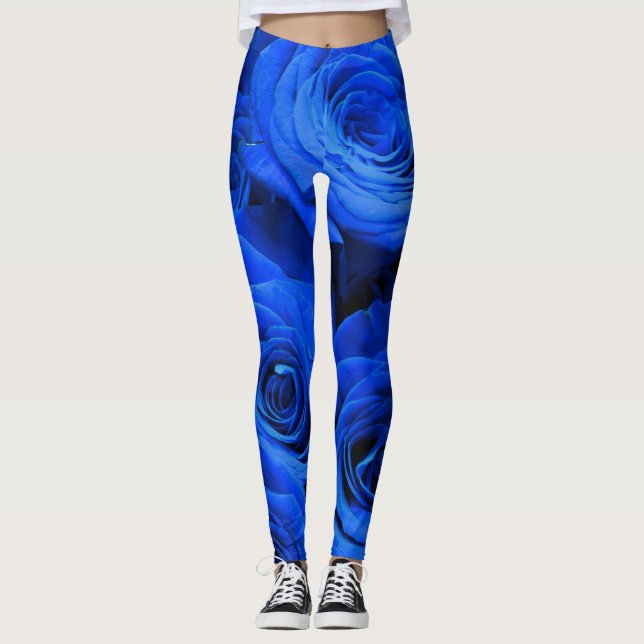 Leggings Elegantes rosas azules flores azules florales azul (Anverso)