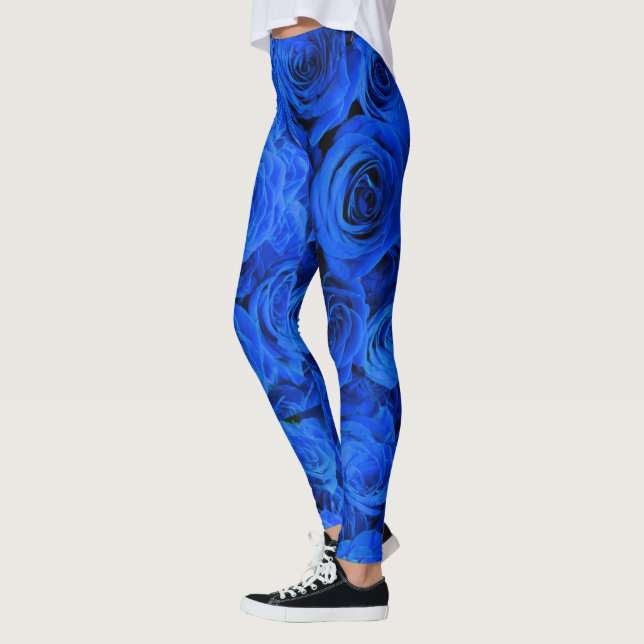 Leggings Elegantes rosas azules flores azules florales azul (Izquierda)
