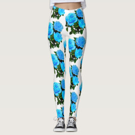 Leggings Elegantes rosas azules verde azulados flores azule