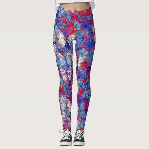 Leggings Elegantes y coloridas mariposas florecen en rojo
