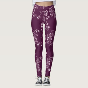 Leggings Elemento retro púrpura floral