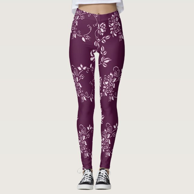 Leggings Elemento retro púrpura floral (Anverso)