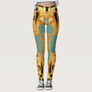 Leggings Elementos 3D del ornamento barroco dorado