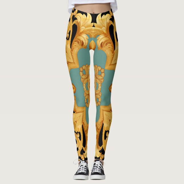 Leggings Elementos 3D del ornamento barroco dorado (Anverso)