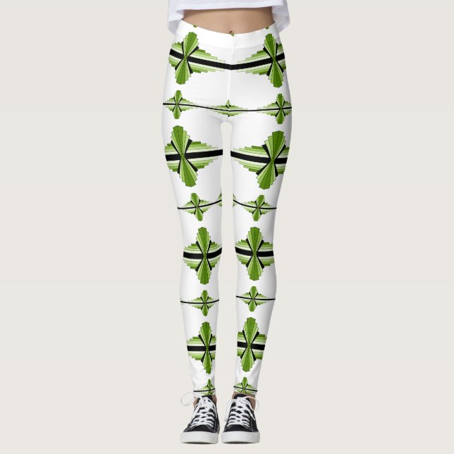 Leggings Elementos Art Deco de las piernas verdes musgos (Anverso)