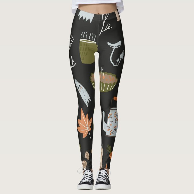 Leggings Elementos De Caída Acogedores: Patrón Cálido. (Anverso)