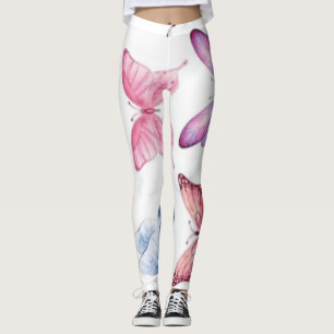 Leggings Elementos de hoja de patrón de mariposa pastel a l