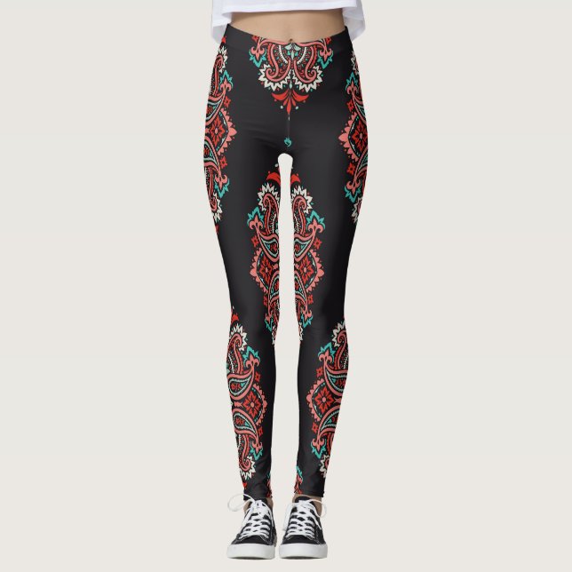 Leggings Elementos paisley asiáticos, patrón boho vintage. (Anverso)