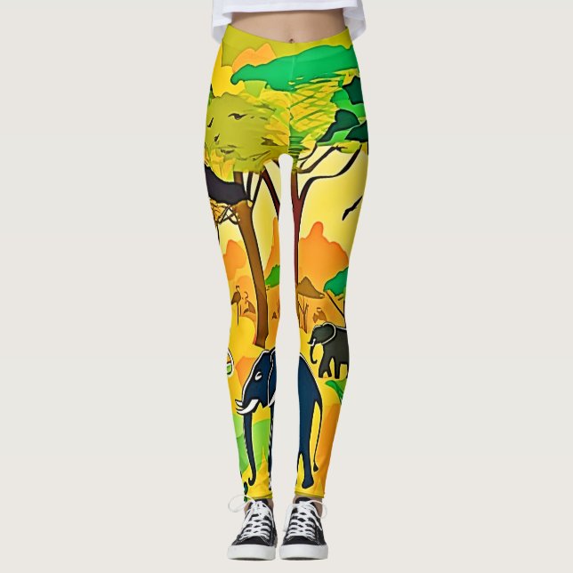 Leggings Elephant Savanna Jungle Art (Anverso)